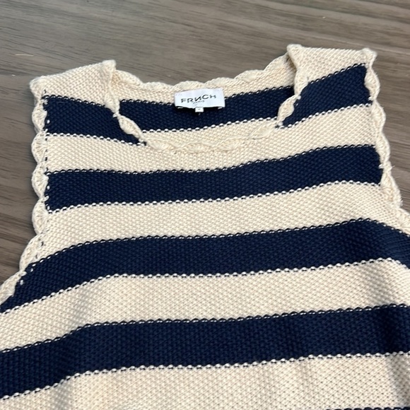 FRNCH PARIS STRIPED BLUE & CREAM KNIT TANK TOP MEDIUM - Picture 15 of 16